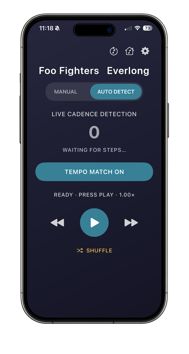 Main screen with tempo matching enabled