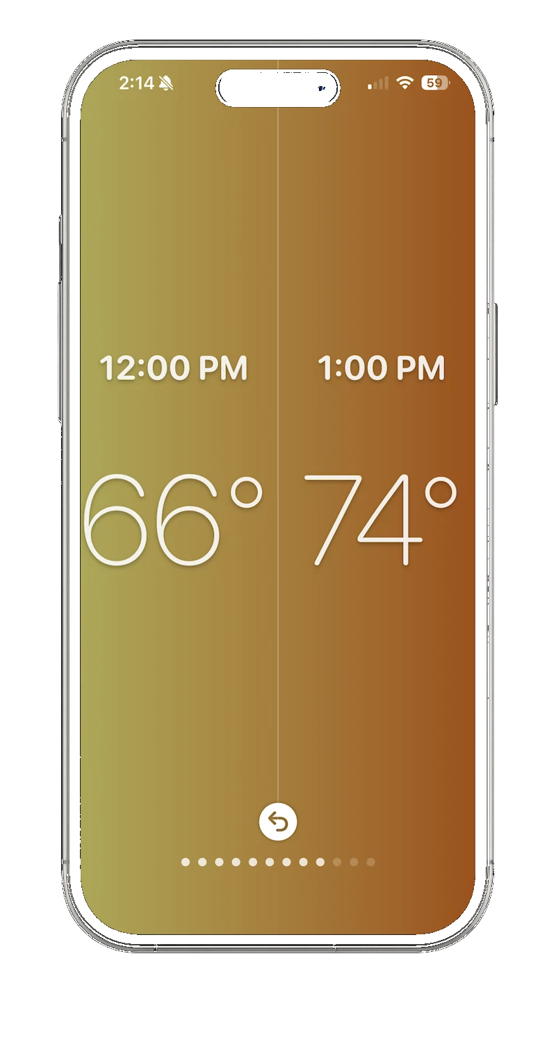 Weatherhue split-screen view with smooth temperature-based gradients